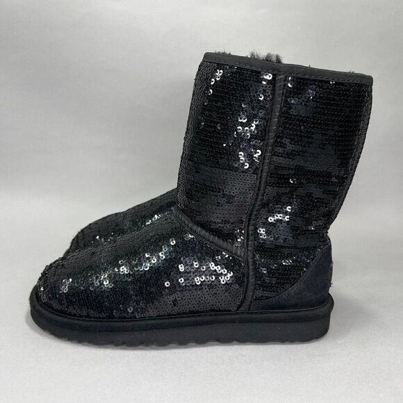 UGG Women's Size 6 Classic Short Black Sequin Winter Boots - Picture 4 of 12